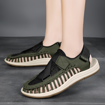 Ανδρικά πλεκτά σανδάλια με Velcro κλείσιμο, σόλα καουτσούκ, χαλαρό στυλ