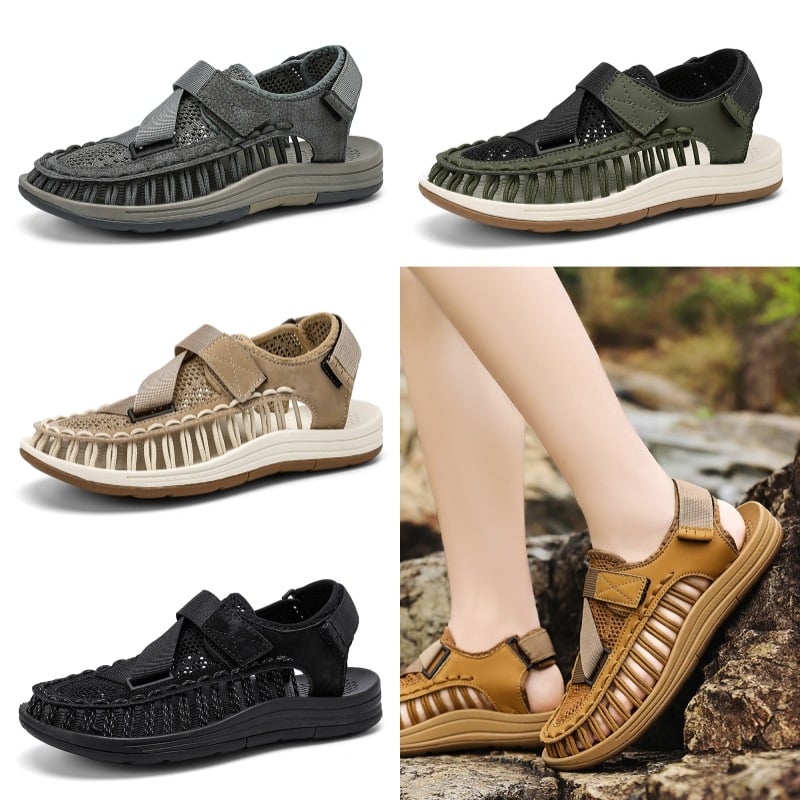 Ανδρικά πλεκτά σανδάλια με Velcro κλείσιμο, σόλα καουτσούκ, χαλαρό στυλ