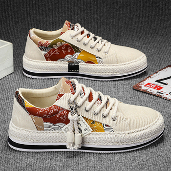 Ανδρικά sneakers - Επάνω μέρος από ντένιμ, Στρογγυλή μύτη, Χαμηλό προφίλ, Παχιά σόλα, Με κορδόνια