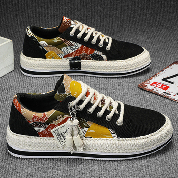 Ανδρικά sneakers - Επάνω μέρος από ντένιμ, Στρογγυλή μύτη, Χαμηλό προφίλ, Παχιά σόλα, Με κορδόνια