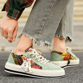 Ανδρικά sneakers - Επάνω μέρος από ντένιμ, Στρογγυλή μύτη, Χαμηλό προφίλ, Παχιά σόλα, Με κορδόνια