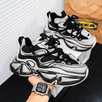 Ανδρικά sneakers με κυκλικό σχήμα δακτύλου, PU επάνω μέρος, χαμηλό ύφος, διαπνέουσα mesh επένδυση, καουτσούκ σόλα