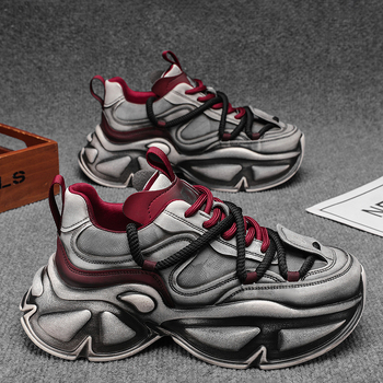 Ανδρικά sneakers με κυκλικό σχήμα δακτύλου, PU επάνω μέρος, χαμηλό ύφος, διαπνέουσα mesh επένδυση, καουτσούκ σόλα