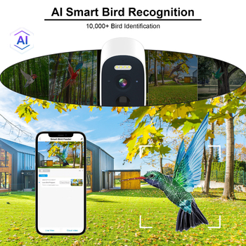 Интелигентна кормилка за птици с камера и ИИ разпознаване на птици – 5MP, 2560x1440, 3.6mm CMOS, външна употреба