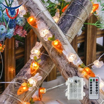 Αλυσίδα LED με σχήματα κουνελιού και καρότου για Πάσχα, 40 LED, IP44, τηλεχειριστήριο 8 λειτουργιών με θήκη μπαταρίας, ρυθμιζόμενος φωτισμός
