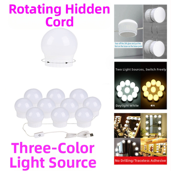 LED gaismas avots spogulim ar priekšējo apgaismojumu, griežams izvelkams spuldžu pavedienis, modelis Q03, skārienjūtīgs slēdzis