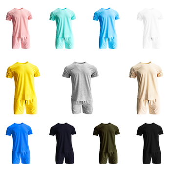 Set sport pentru bărbați din amestec de bumbac — model solid, mâneci scurte, guler rotund, 90% poliester