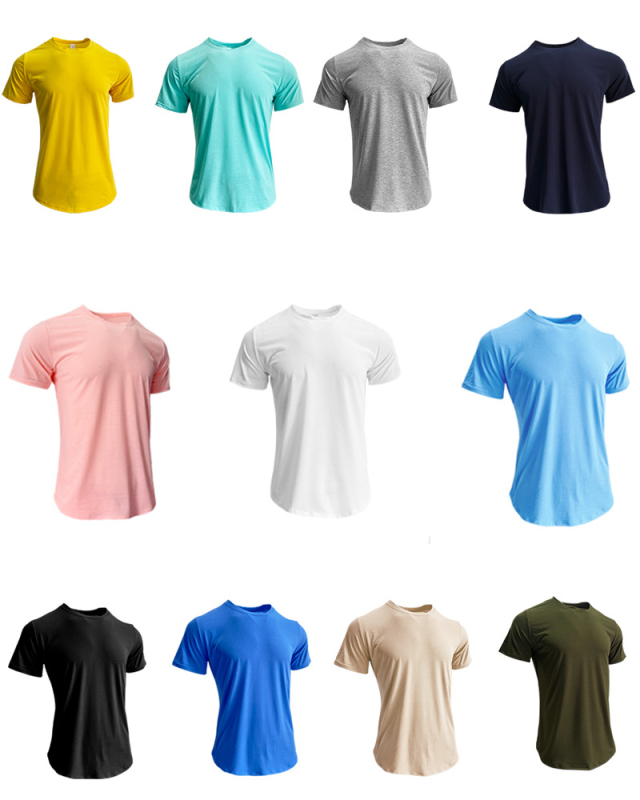 Set sport pentru bărbați din amestec de bumbac — model solid, mâneci scurte, guler rotund, 90% poliester