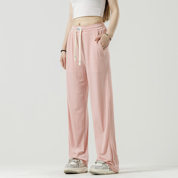 Дамски костюмни панталони, свободен прав кройка, тънък шифонов плат, средна талия, лято 2024