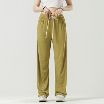 Дамски костюмни панталони, свободен прав кройка, тънък шифонов плат, средна талия, лято 2024