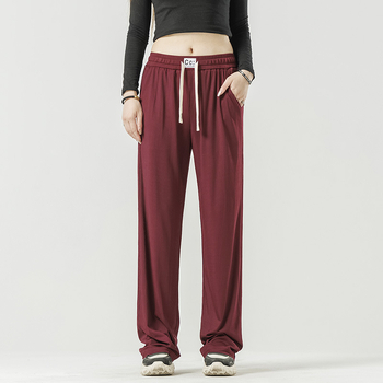 Дамски костюмни панталони, свободен прав кройка, тънък шифонов плат, средна талия, лято 2024