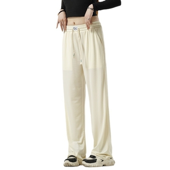 Дамски костюмни панталони, свободен прав кройка, тънък шифонов плат, средна талия, лято 2024