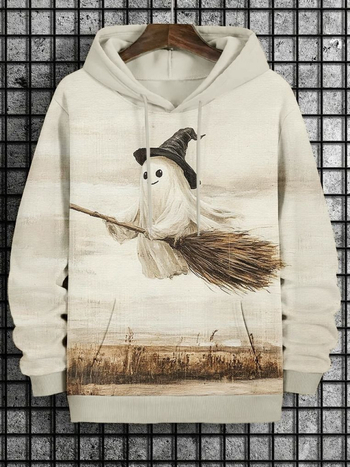 Мъжки суитшърт с качулка, 3D дигитален печат, свободен силует, полиестер 96%+, джоб с триизмерен патч