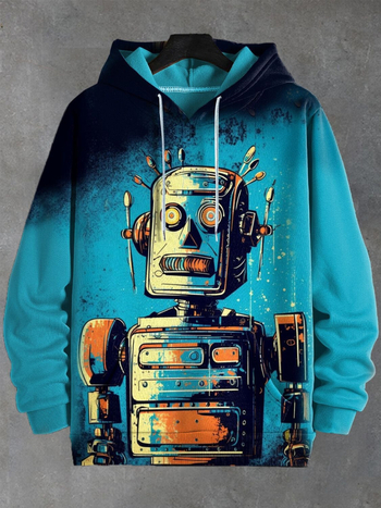 Мъжки суитшърт с качулка, 3D дигитален печат, свободен силует, полиестер 96%+, джоб с триизмерен патч