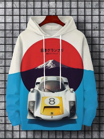 Мъжки суитшърт с качулка, 3D дигитален печат, свободен силует, полиестер 96%+, джоб с триизмерен патч