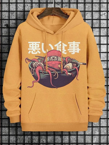 Мъжки суитшърт с качулка, 3D дигитален печат, свободен силует, полиестер 96%+, джоб с триизмерен патч