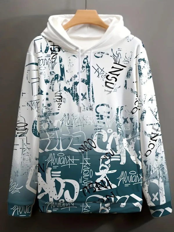 Muški hoodie s kapuljom, 3D digitalni otisak, udoban kroj, poliester 96%+, džep s trodimenzionalnim patchom