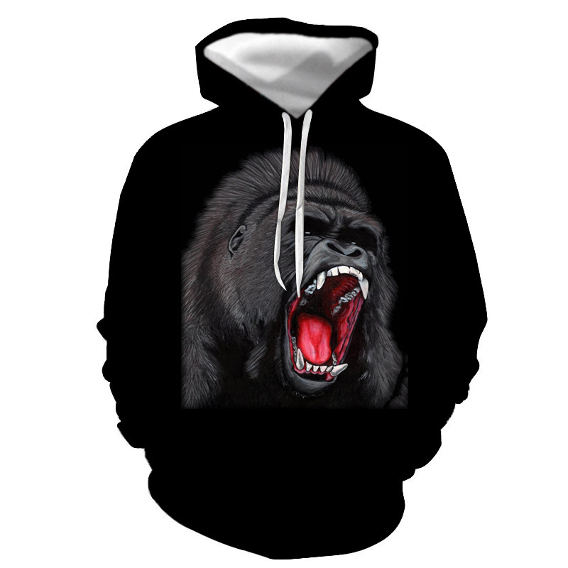 Pulover cu glugă, guler rotund, imprimare 3D cu caractere, croi lejer, mâneci lungi, material din bumbac