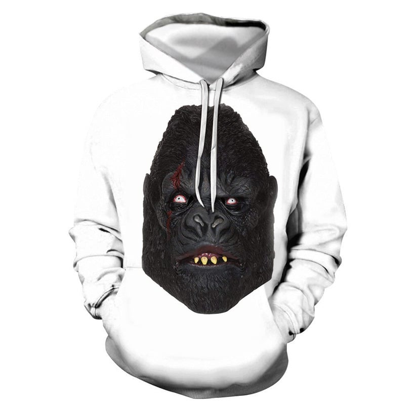 Pulover cu glugă, guler rotund, imprimare 3D cu caractere, croi lejer, mâneci lungi, material din bumbac