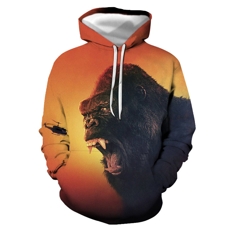 Pulover cu glugă, guler rotund, imprimare 3D cu caractere, croi lejer, mâneci lungi, material din bumbac