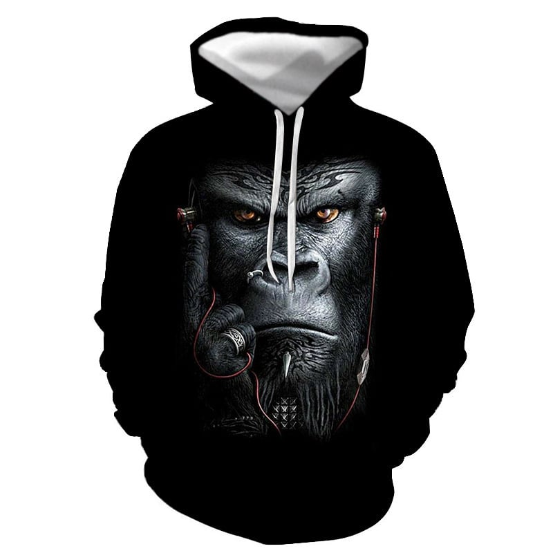 Pulover cu glugă, guler rotund, imprimare 3D cu caractere, croi lejer, mâneci lungi, material din bumbac