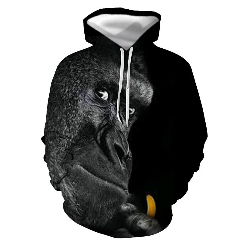 Pulover cu glugă, guler rotund, imprimare 3D cu caractere, croi lejer, mâneci lungi, material din bumbac