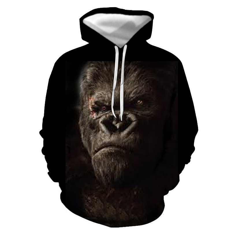Pulover cu glugă, guler rotund, imprimare 3D cu caractere, croi lejer, mâneci lungi, material din bumbac