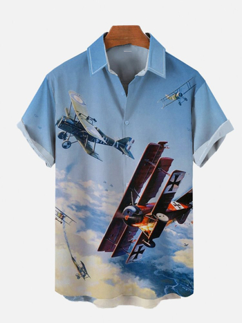 Ανδρικό κοντομάνικο πουκάμισο με 3D ψηφιακή εκτύπωση, καλοκαιρινό casual, εφαρμοστός κόψιμο, πολυεστέρας 96%+