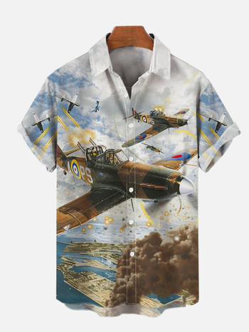 Ανδρικό κοντομάνικο πουκάμισο με 3D ψηφιακή εκτύπωση, καλοκαιρινό casual, εφαρμοστός κόψιμο, πολυεστέρας 96%+