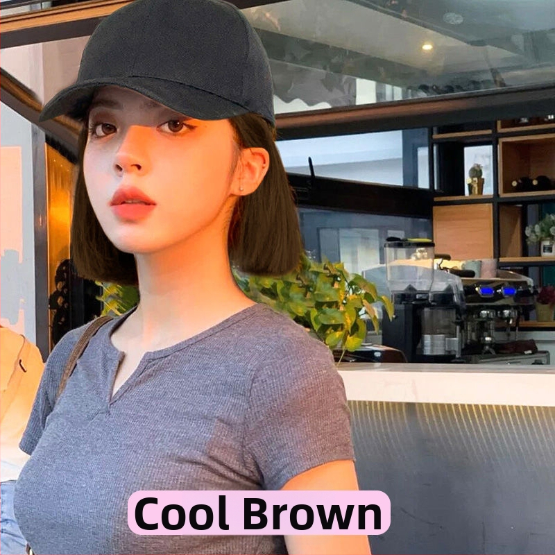 Perucă cu șapcă, tunsoare bob, fibre rezistente la căldură, lungime medie spre lungă, stil koreean