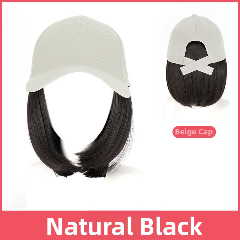 Perucă cu șapcă, tunsoare bob, fibre rezistente la căldură, lungime medie spre lungă, stil koreean