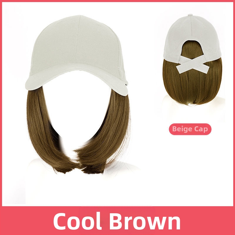 Perucă cu șapcă, tunsoare bob, fibre rezistente la căldură, lungime medie spre lungă, stil koreean