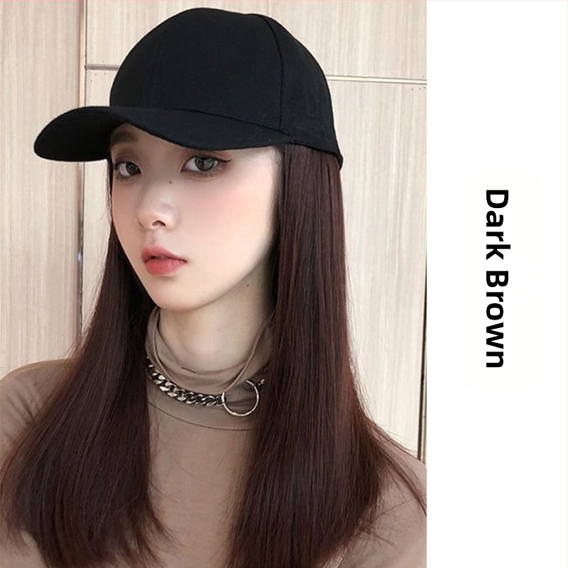 Perucă cu șapcă, tunsoare bob, fibre rezistente la căldură, lungime medie spre lungă, stil koreean