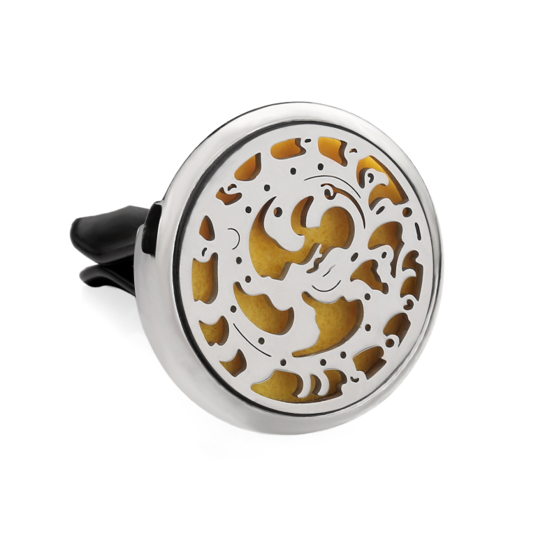 Clip aromaterapie auto, corp metalic, montaj la gurile de aer, parfum floral, conținut <5 ml, volatilizare 1–15 zile