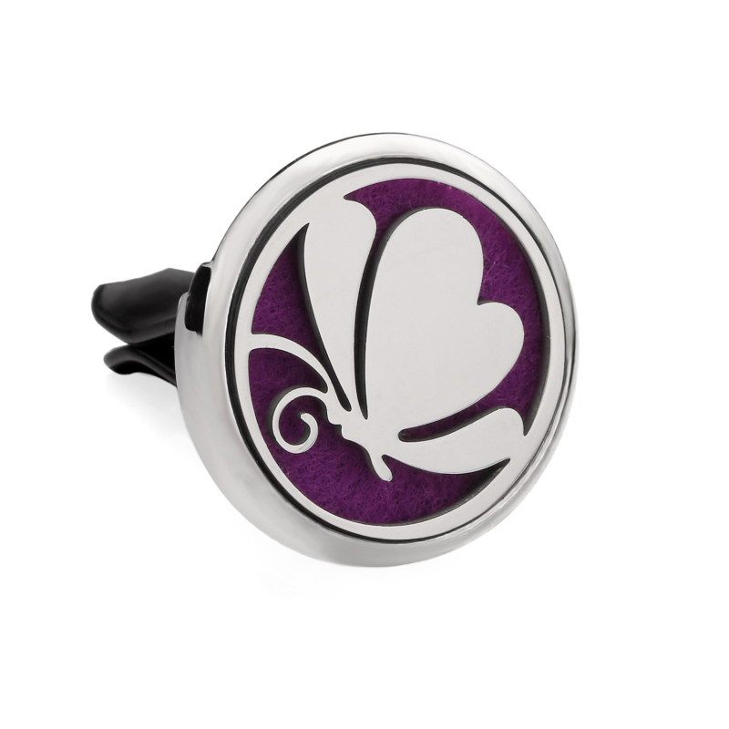 Clip aromaterapie auto, corp metalic, montaj la gurile de aer, parfum floral, conținut <5 ml, volatilizare 1–15 zile