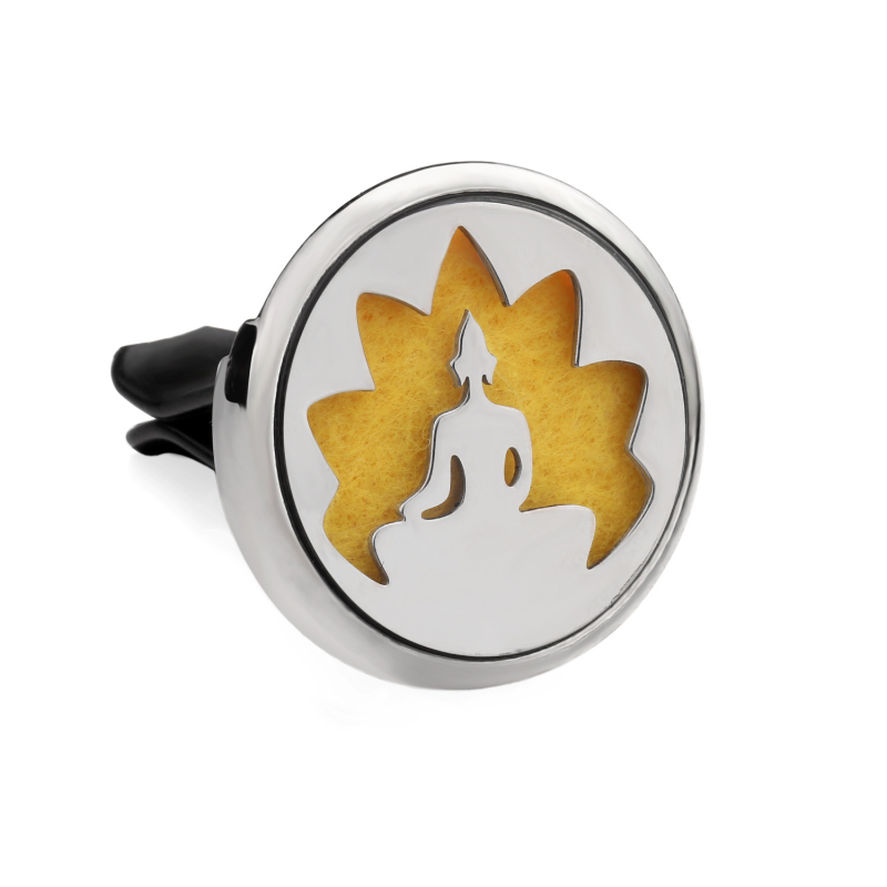 Clip aromaterapie auto, corp metalic, montaj la gurile de aer, parfum floral, conținut <5 ml, volatilizare 1–15 zile