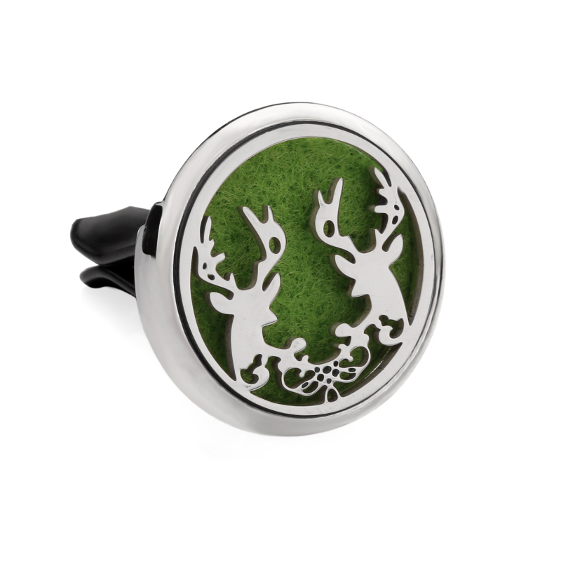 Clip aromaterapie auto, corp metalic, montaj la gurile de aer, parfum floral, conținut <5 ml, volatilizare 1–15 zile