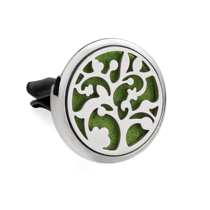 Clip aromaterapie auto, corp metalic, montaj la gurile de aer, parfum floral, conținut <5 ml, volatilizare 1–15 zile