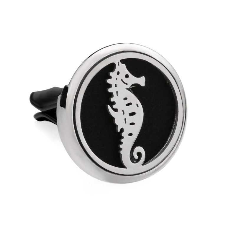 Clip aromaterapie auto, corp metalic, montaj la gurile de aer, parfum floral, conținut <5 ml, volatilizare 1–15 zile