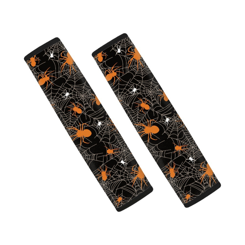 Perna pentru umărul centurii de siguranță auto, imprimeu plasa păianjen Halloween, poliester, set de două piese, 60 g, cu logo imprimat, personalizabil