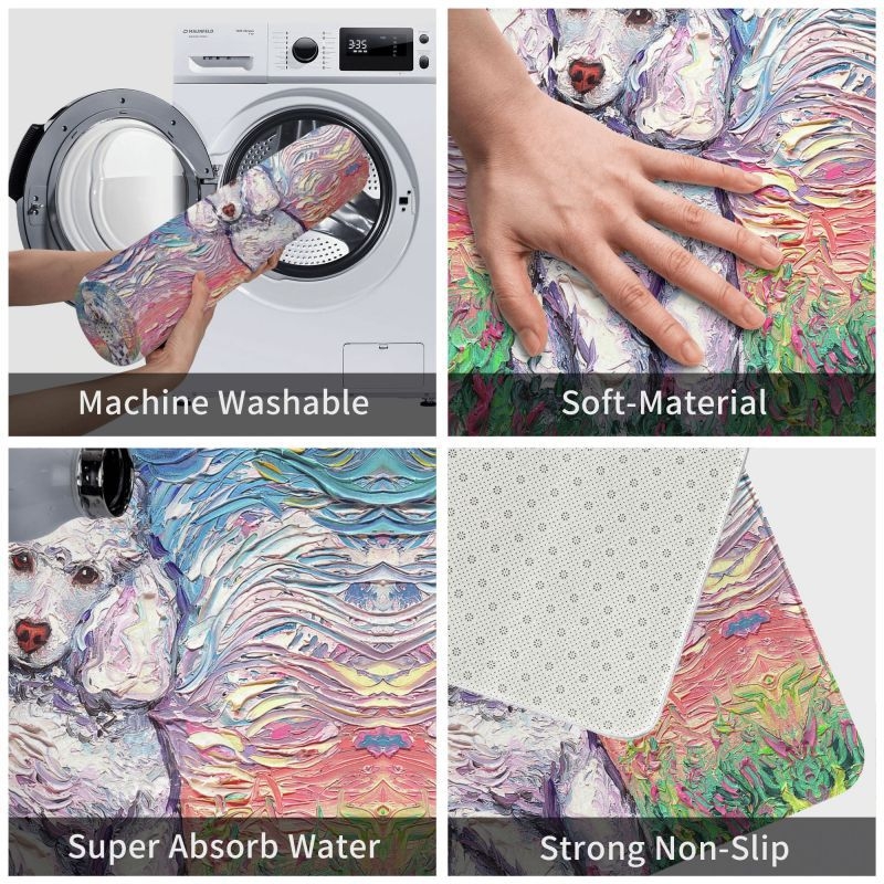 Covor de baie antiderapant pentru intrare, suprafață flokată, formă pătrată, material TPE, lavabil