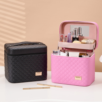 Θήκη μακιγιάζ με μεγάλη χωρητικότητα, τέσσερα διαμερίσματα, αδιάβροχη PVC κατασκευή, κυκλικοί τροχοί, φερμουάρ