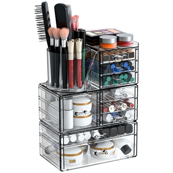 Διαφανές στοιβαζόμενο κουτί αποθήκευσης με συρτάρια για καλλυντικά και μικροαντικείμενα — επιτραπέζιος οργανωτής σε Nordic στυλ από ακρυλικό (Ακρυλικό; Nordic στυλ; Προέλευση Yiwu)