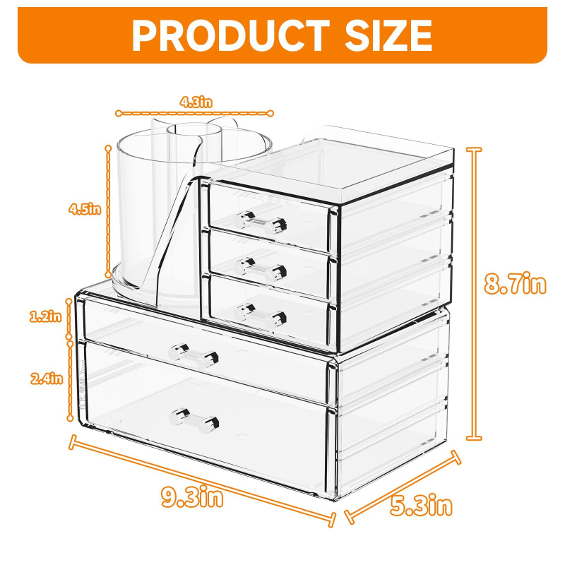 Skaidrus, sulankstomas stalčių dėklas kosmetikai ir smulkmenoms – biuro organizatorius nordiško stiliaus (akrilas; Yiwu kilmė)