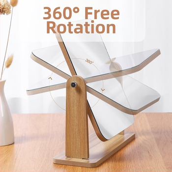 Десктоп козметично огледало с едностранна повърхност, дървена рамка, въртящо се, за спалня и баня, сребърна повърхност