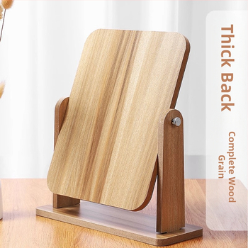 Десктоп козметично огледало с едностранна повърхност, дървена рамка, въртящо се, за спалня и баня, сребърна повърхност