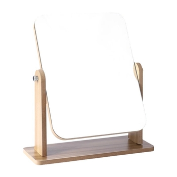 Десктоп козметично огледало с едностранна повърхност, дървена рамка, въртящо се, за спалня и баня, сребърна повърхност