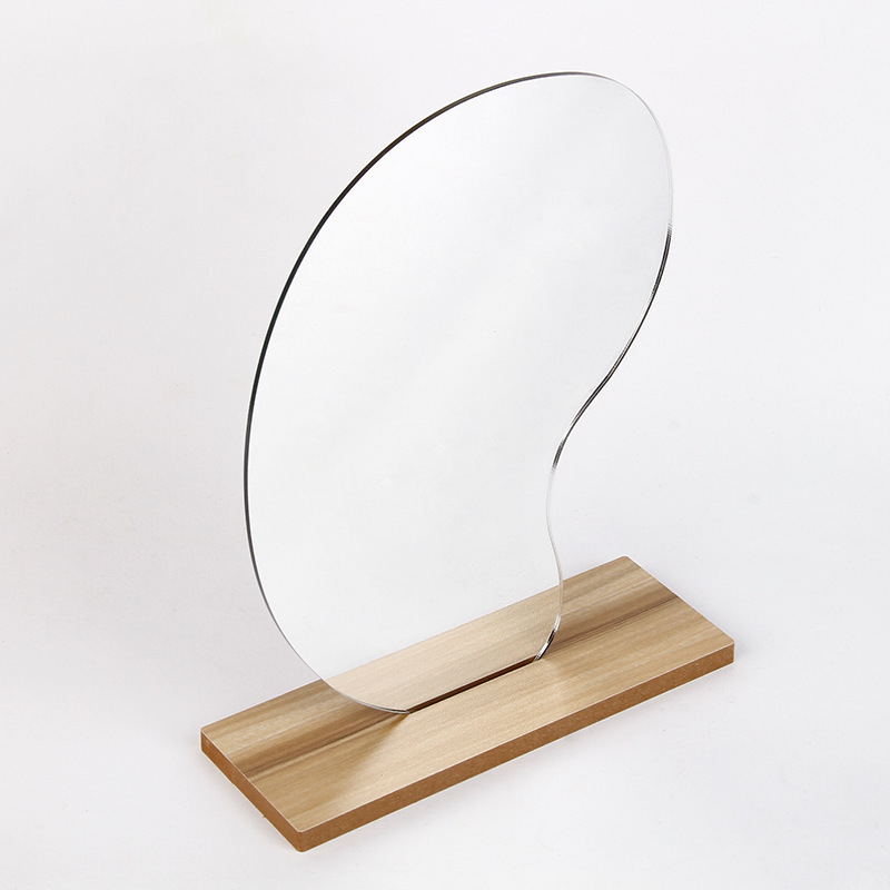 Десктоп козметично огледало с едностранна повърхност, дървена рамка, въртящо се, за спалня и баня, сребърна повърхност