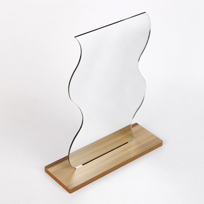 Десктоп козметично огледало с едностранна повърхност, дървена рамка, въртящо се, за спалня и баня, сребърна повърхност