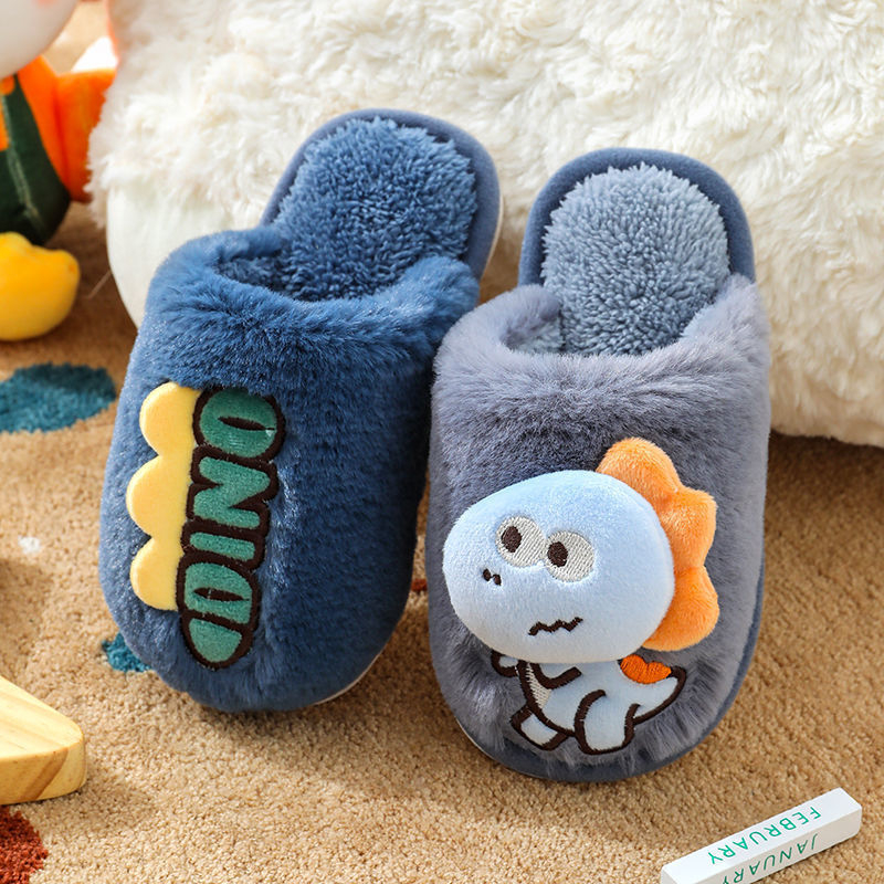 Παιδικές χουχουλιάρικες παντόφλες για το σπίτι με μαλακή φλίς επένδυση, σχέδιο κινουμένων σχεδίων δεινοσαύρου, για ηλικίες 4-12 ετών, προέλευση: Jinhua, Zhejiang